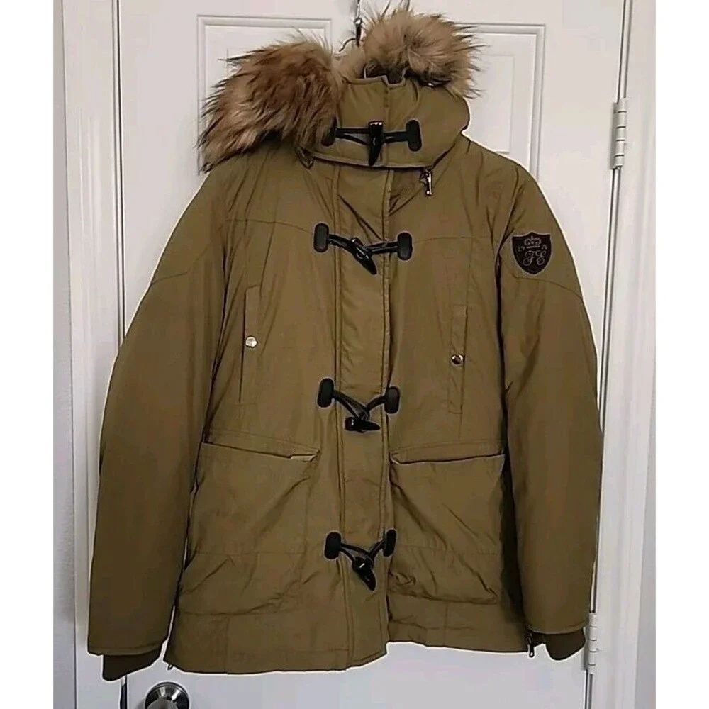 Zara Hooded Puffer Parka Jacket Womens Med With Toggles Olive Army Green - Picture 5 of 12